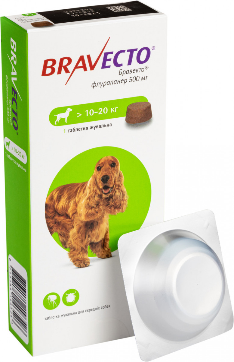 Бравекто 10-20 кг Bravecto таблетки от блох и клещей для собак, 1 ...