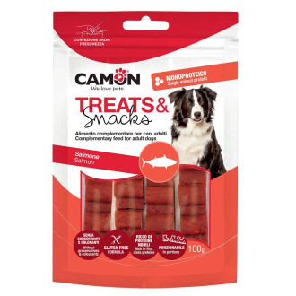 Ласощі для собак CAMON м'ясні батончики з лосося у порційних шматочках, 100 гр, 12x2x1 см