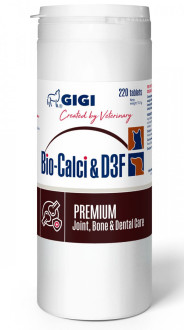 Біо Кальцій Gigi Bio Calci &D3F вітаміни для здоров'я кісток собак і кішок з кальцієм, фосфором, 220 таблеток