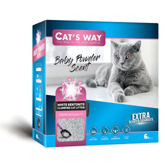Cat's Way Box Baby Powder бентонітовий комкуючий наповнювач з ароматом дитячої пудри для котячих туалетів, рожеві гранули, 6 л