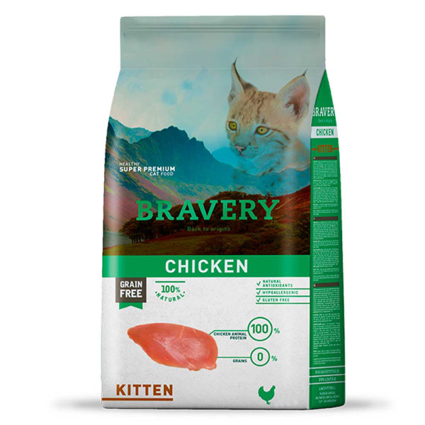 Бравері Bravery Chicken Kitten беззерновий сухий корм з куркою для кошенят усіх порід до 12 місяців, 600 гр (7739)