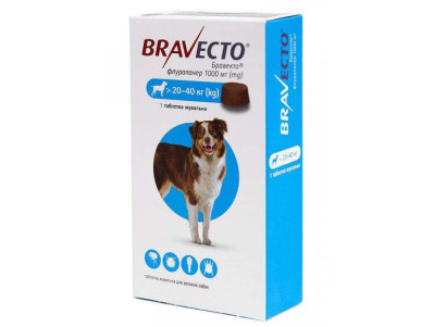 Бравекто 20 - 40 кг Bravecto таблетки від бліх і кліщів для собак, 1 таблетка