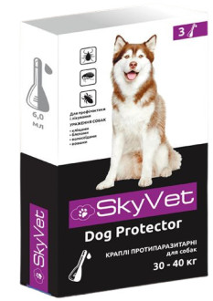 Скайвет SkyVet Dog Protector краплі від бліх та кліщів для собак вагою 30-40 кг, 3 піпетки. Дата виготовлення 08/2022. Термін придатності 3 роки.