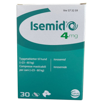 Ісемід 4 мг Ceva Isemid при застійній серцевій недостатності, набряку легенів у великих собак, 30 таблеток