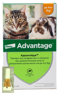 Адвантейдж до 4 кг Advantage краплі від бліх для котів і декоративних кроликів, 1 піпетка (80)