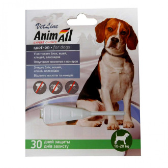 Animall spot-on "vetline" Анімал краплі від бліх і кліщів для собак вагою 10 - 20 кг, 1 піпетка х 4 мл
