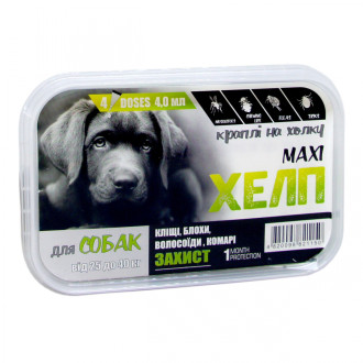 Максі Хелп краплі від бліх, отодектозу, корости для собак від 25 до 40 кг, 4 піпетки