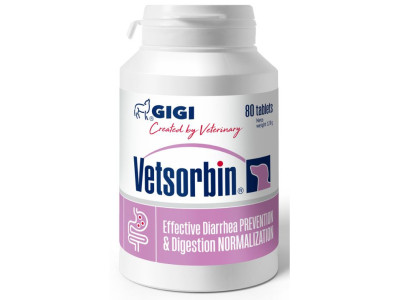 Ветсорбін Gigi Vetsorbin адсорбент для нормалізації роботи кишечника у собак вагою більше 10 кг, 80 таблеток