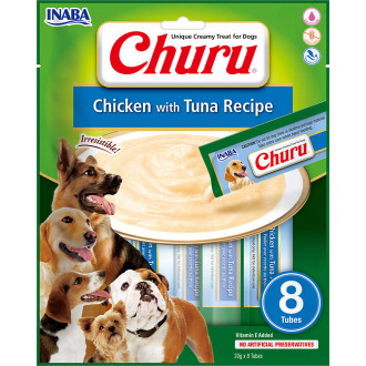 Ласощі для собак Inaba Churu Chicken with Tuna Recipe вершковий мус, курка з тунцем, 8 стіків по 20 гр (EUD602)