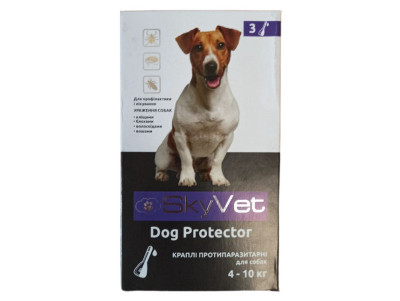 Скайвет SkyVet Dog Protector краплі від бліх та кліщів для собак вагою 4-10 кг, 3 піпетки. Дата виготовлення 02/2023. Термін придатності 3 роки.