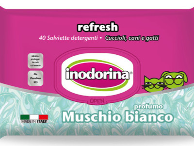 Inodorina Salvietta Refresh Muschio Bianco серветки з ароматом мускусу для котів та собак, 40 серветок (2300030005)