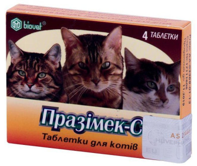 Празімек С Рrazimec-С для профілактики арахноентомозів і гельмінтозів у кішок і котів, 4 таблетки