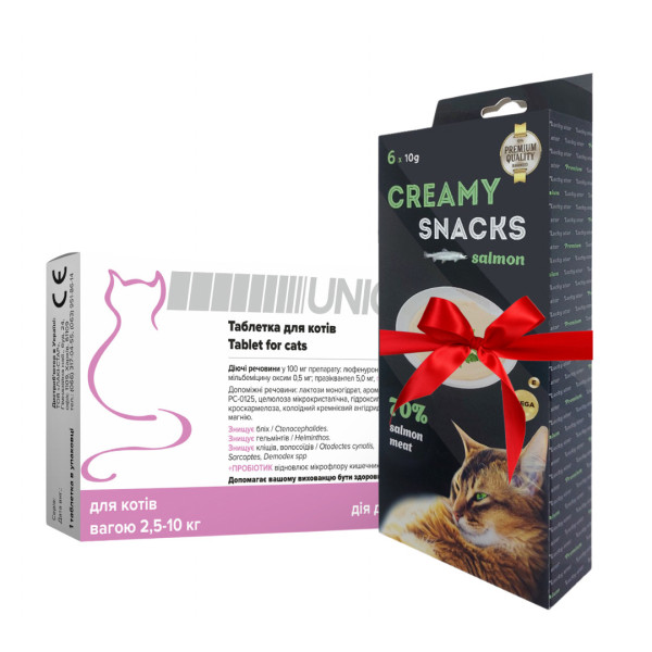 Таблетка Unicum 4 в 1 (від бліх, кліщів, гільмінтів, з пробіотіком) для котів 2,5-10 кг