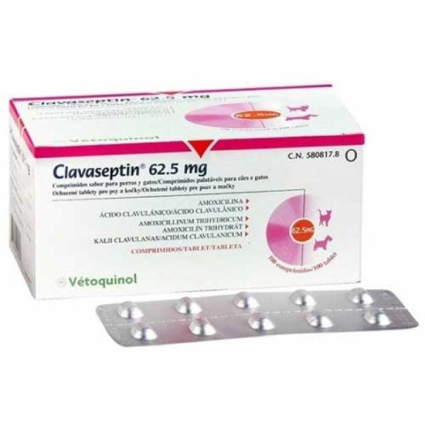 Клавасептин 62,5 мг Clavaseptin Vetoquinol антибіотик для собак та котів, 10 таблеток