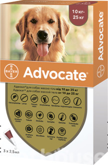 Адвокат для собак 10 - 25 кг Advocate краплі від бліх, кліщів і глистів, 1 піпетка