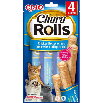Ласощі INABA "Churu Rolls" для котів, курка/тунець/морський гребінець 4*10 гр