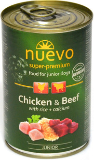 Нуево 400 гр Nuevo Junior Chicken & Beef вологий корм з куркою, яловичиною, рисом для цуценят, упаковка 6 банок (95013)