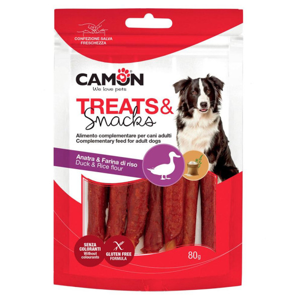 Ласощі для собак CAMON м'ясні палички з качкою та рисом, 80 гр, 10 см