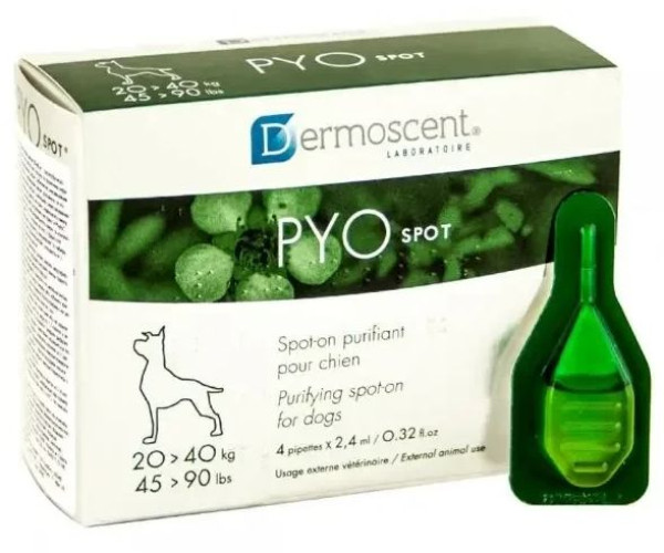 Dermoscent PYOspot or Dogs дерматологічні антибактеріальні краплі на холку для собак 20 - 40 кг, 4 піпетки