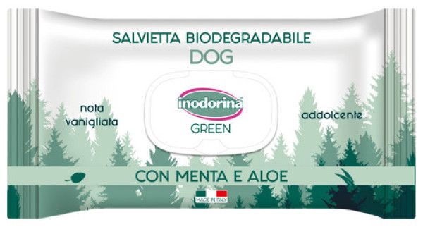 Inodorina Salv Green Addolcente серветки біорозкладні з м'ятою та алое для собак, 30 серветок (230.0140.003)