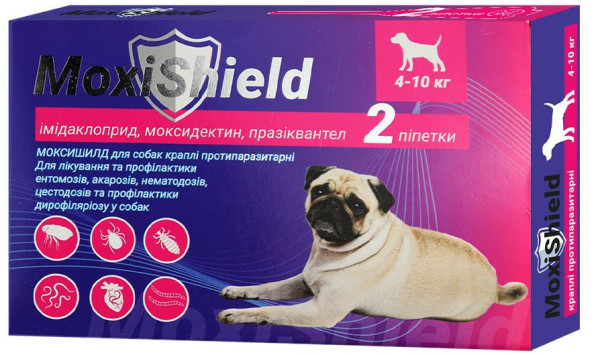 Краплі MoxiShield від бліх, кліщів і глистів для собак вагою від 4 до 10 кг, 2 піпетки (M-817)