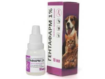 Гентафарм 1% капли ушные с гентамицином для собак, кошек, кроликов и декоративных грызунов, 10 мл