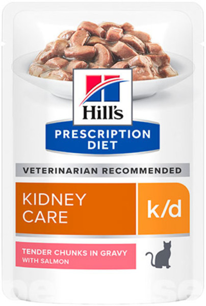 Hill's PD Feline K/D Salmon Pouches вологий корм з лососем при хронічній нирковій недостатності у кішок, 12 паучів по 85 гр