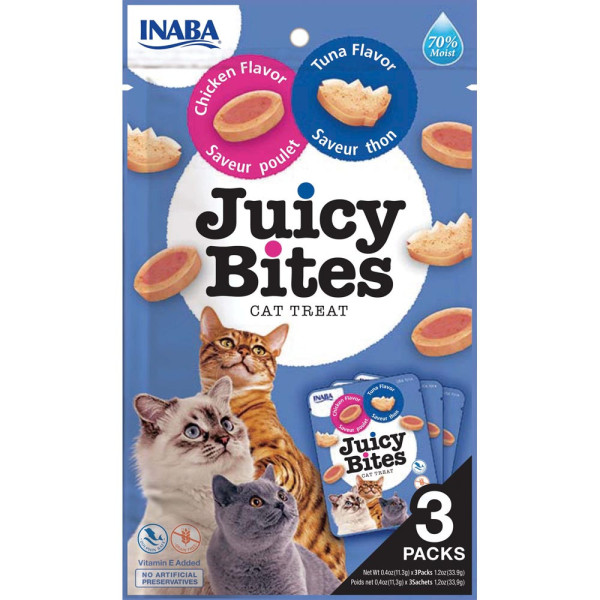 Ласощі INABA "Juicy Bites" для котів, соковиті снеки зі смаком курки і тунця 3*11,3 гр