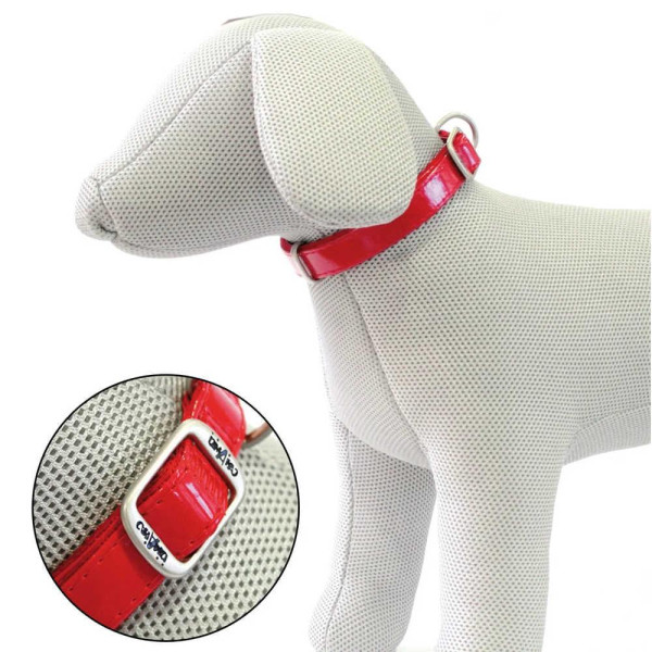 Нашийник CROCI GLOSSY, глянцева штучна шкіра лак + нейлон, червоний, 26-40x1,5 см