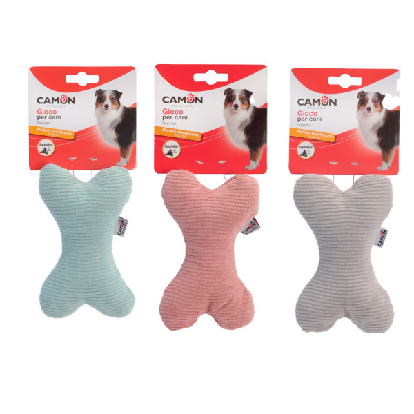 Іграшка для собак CAMON кісточка плюшева в трьох кольорах (рожева, сіра,світло-блакитна) з пищалкою, 15 см