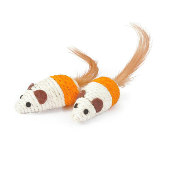 Іграшка для котів CAMON мишка, сізаль з пір'ям 7см