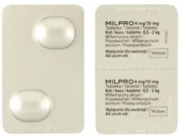 Мілпро Virbac Milpro таблетки від глистів для кошенят і малих порід кішок вагою від 0,5 до 2 кг, 4 таблетки