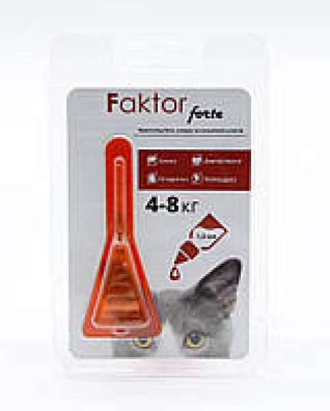 Фактор Форте Краплі Faktor forte для котов 4-8кг от блох, клещей, гельминтов, 1 мл