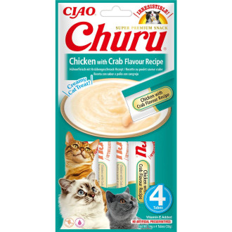 Ласощі INABA "Churu" для котів, вершковий мус в стіках, курки/краб 4*14 гр