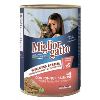 Морандо Morando Migliorgatto Wellness System Pate Tuna & Salmon паштет з тунцем та лососем для котів, 6 консерв по 400 гр
