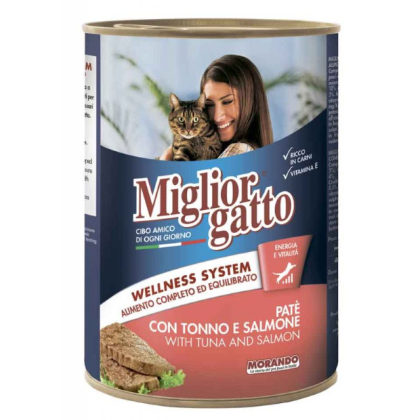 Морандо Morando Migliorgatto Wellness System Pate Tuna &amp; Salmon паштет з тунцем та лососем для котів, 6 консерв по 400 гр