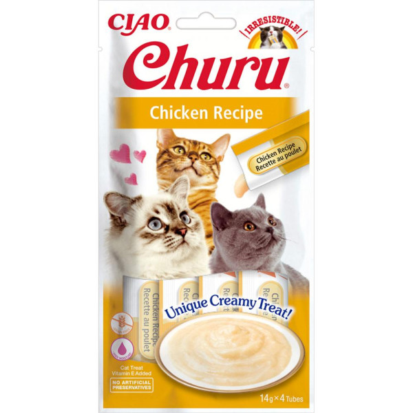 Ласощі INABA "Churu" для котів, вершковий мус в стіках, з куркою 4*14 гр