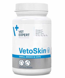 Ветоскін Vetexpert Vetoskin Small Breed & Cat при захворюваннях шкіри та шерсті у дрібних собак і котів, 60 капсул