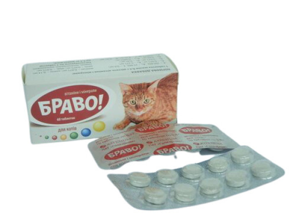 Браво витамины и минералы для кошек, 60 таблеток