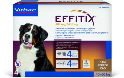 Еффітікс 40 - 60 кг Effitix Virbac краплі для собак від бліх, кліщів, комарів, мух, волосоїдів, 1 піпетка