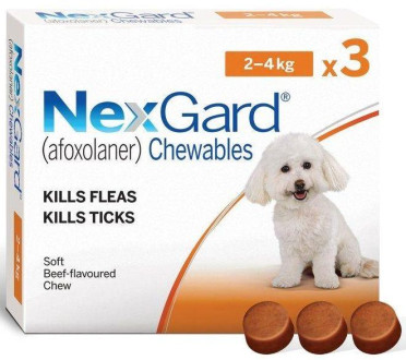 Нексгард для собак 2 - 4 кг Nexgard таблетки від бліх і кліщів, 3 таблетки