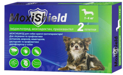Краплі MoxiShield від бліх, кліщів і глистів для собак вагою 1-4 кг, 2 піпетки (M-815)