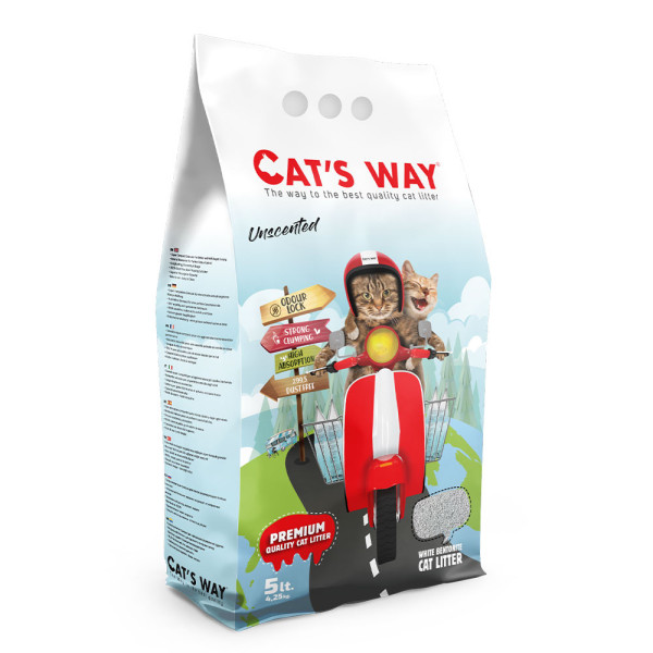 Cat's Way White Cat Litter Unscented Natural бентонітовий комкуючий наповнювач для котячих туалетів, без аромату, білий, 5 л