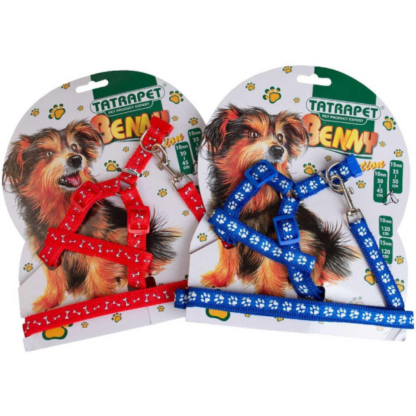 Набір шлея +повідець,нейлон Benny,1,5х35-50/120см (червоний,синій)