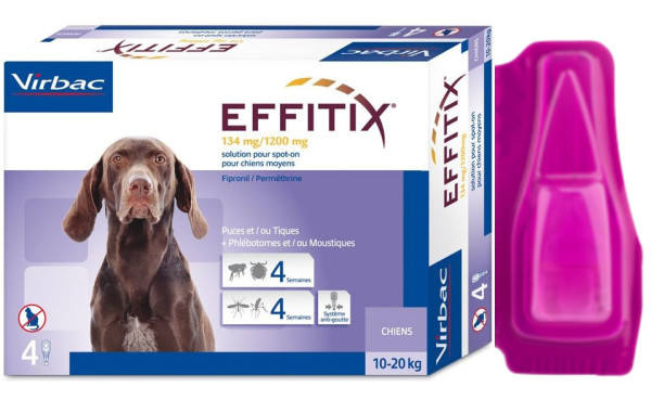 Еффітікс 10 - 20 кг Effitix Virbac краплі для собак від бліх, кліщів, комарів, мух, волосоїдів, 1 піпетка
