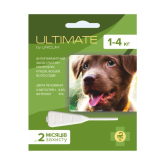 Краплі від бліх, кліщів, вошей та власоїдів ULTIMATE для собак 1-4 кг (s-метопрен, фіпр) 0,6 мл