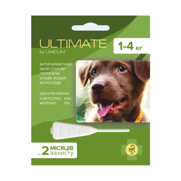 Краплі від бліх, кліщів, вошей та власоїдів ULTIMATE для собак 1-4 кг (s-метопрен, фіпр) 0,6 мл