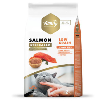 Аміті Amity Super Premium Low Grain Salmon Sterilized Cat сухий корм із лососем для стерилізованих котів, 2 кг (SP 922 STER SALM 2KG)