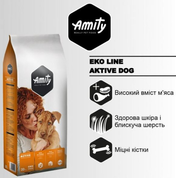 Аміті Amity Eco Active Dog сухий корм для собак із підвищеними навантаженнями, 20 кг (105 ECO ACTY 20KG)