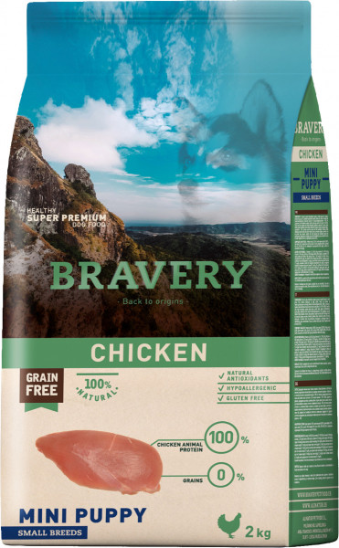 Бравері Bravery Chicken Mini Puppy беззерновий сухий корм з куркою для цуценят дрібних порід, 2 кг (6770)